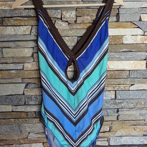VENUS Brown and Blue Striped Swimsuit Size XL